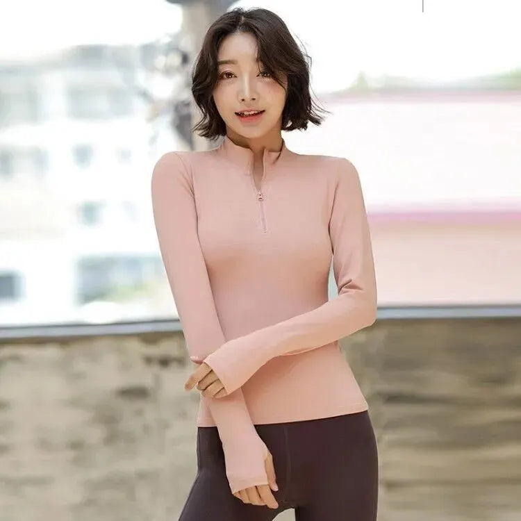 Spring and Summer Women Half Zipper Casual Fitness Wear Long Sleeve Blazer