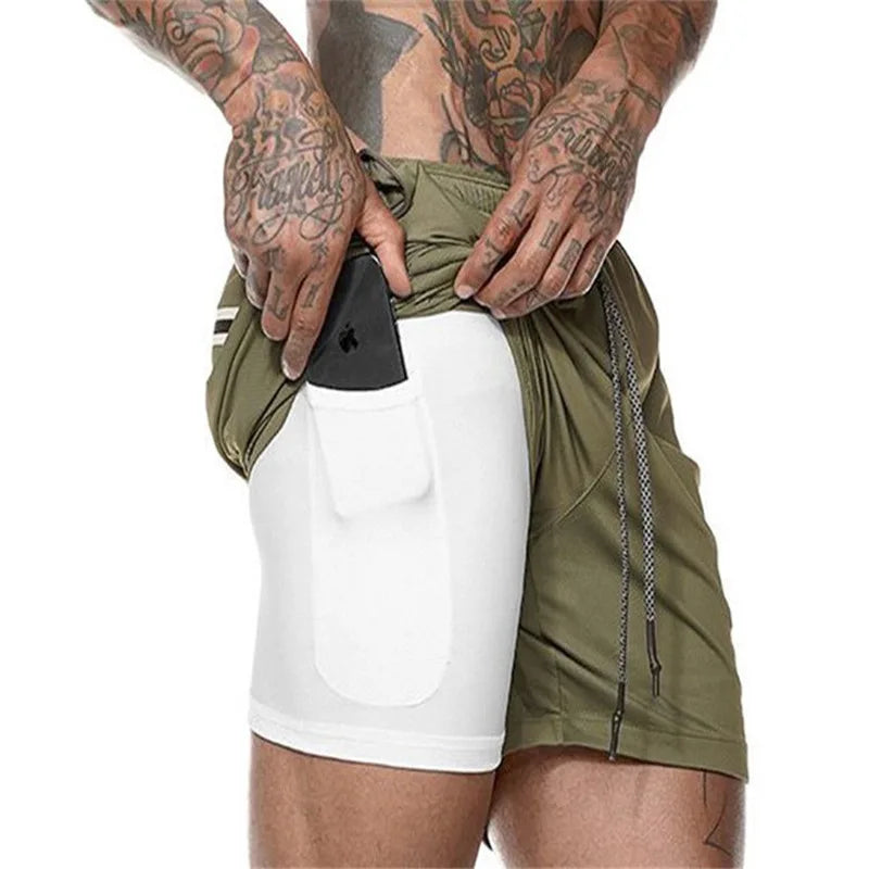 Men Sport Shorts Sportswear Double-deck Running Shorts 2 In 1