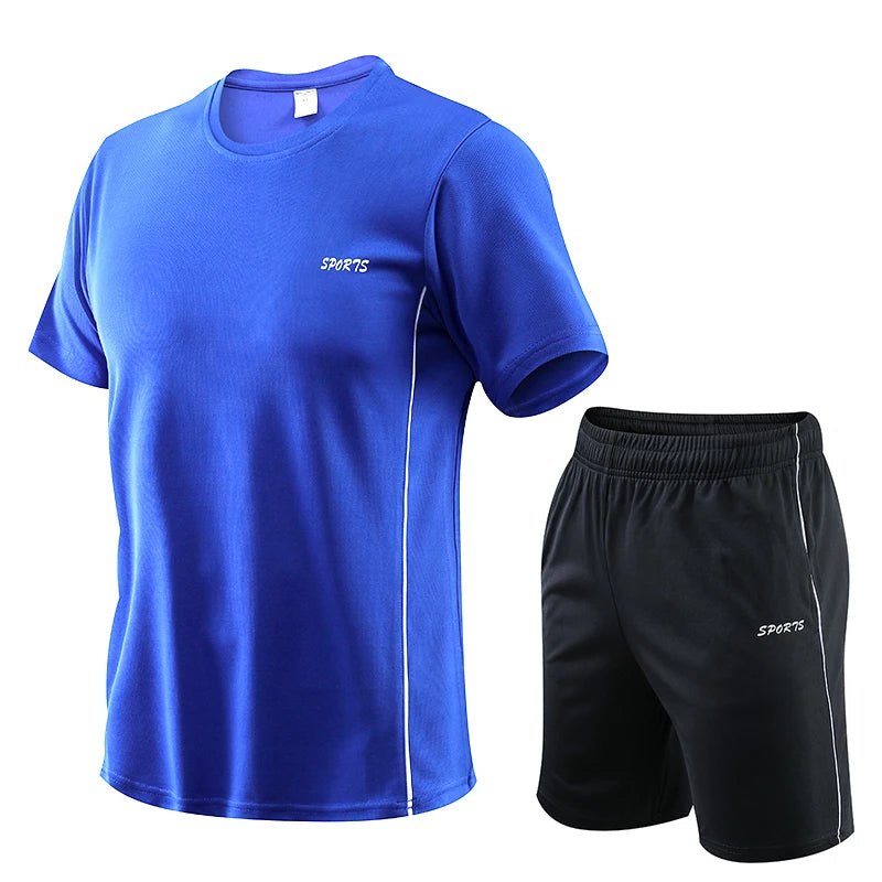 CHRLCK Men's Running Set Summer Quick Drying Sweat-absorbing Short Sleeved T-shirt Shorts Sports Suit Two-piece Set Men