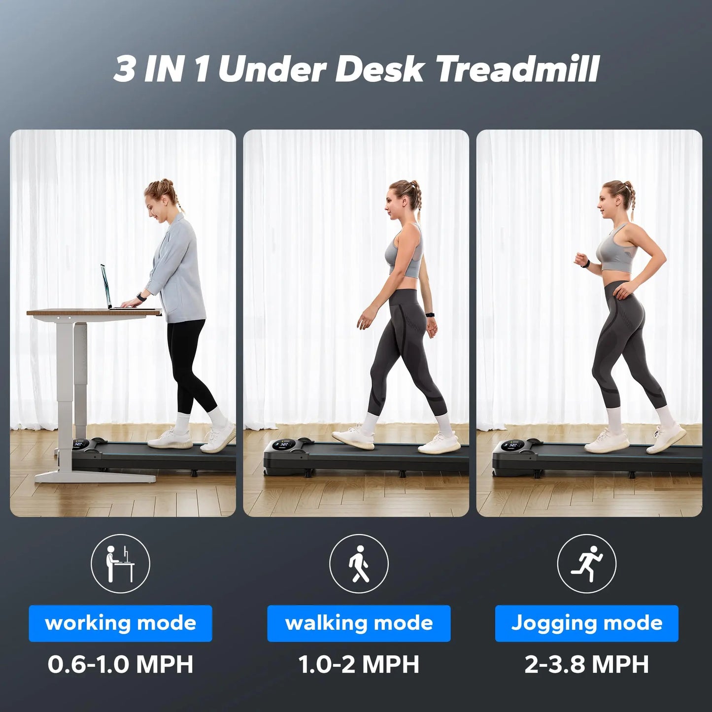 MERACH Walking Pad Treadmill Under Desk 3in1 Home Gym Capacity 2.75HP Portable Magnetic Remote Control LED Display Non-Assembly