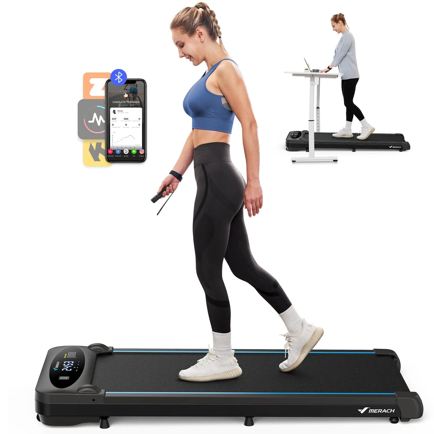 MERACH Walking Pad Treadmill Under Desk 3in1 Home Gym Capacity 2.75HP Portable Magnetic Remote Control LED Display Non-Assembly