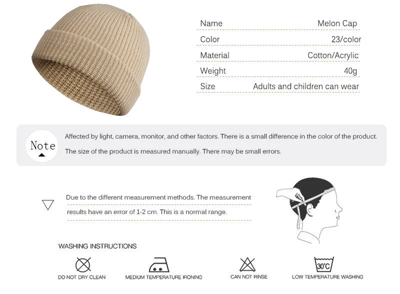 Beanie Hat Men Skullcap Fisherman Beanies Hats
Women Winter Warm Brimless Baggy Melon Cap Cuff Docker