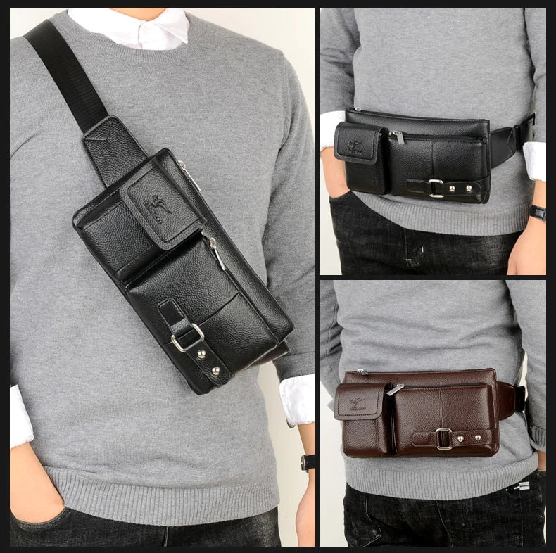 Waist Bag Men Leather Fanny Pack Chest Bag