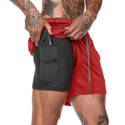 Men Sport Shorts  Sportswear Double-deck Running Shorts 2 In 1