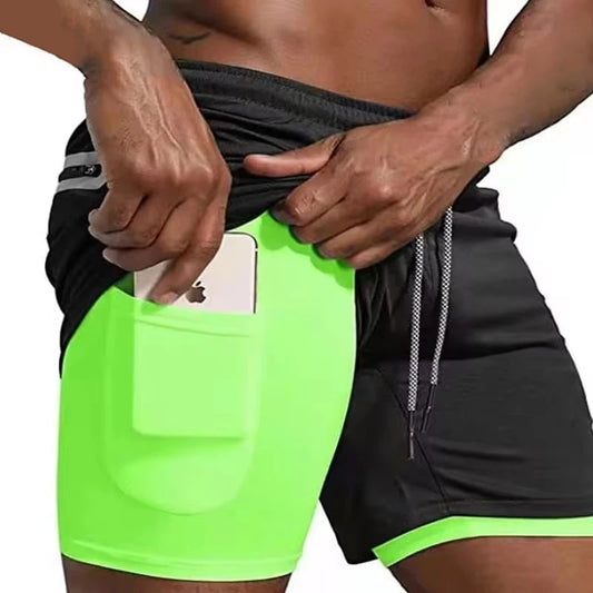 Men Sport Shorts  Sportswear Double-deck Running Shorts 2 In 1