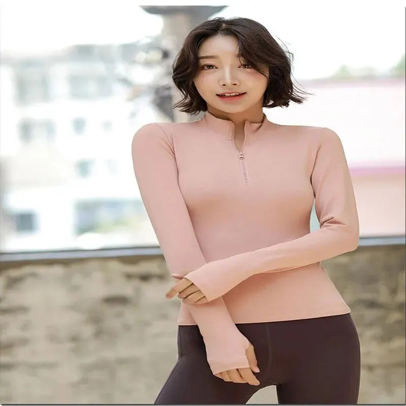 Spring and Summer Women Half Zipper Casual Fitness Wear Long Sleeve Blazer