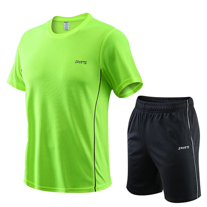 CHRLCK Men's Running Set Summer Quick Drying Sweat-absorbing Short Sleeved T-shirt Shorts Sports Suit Two-piece Set Men