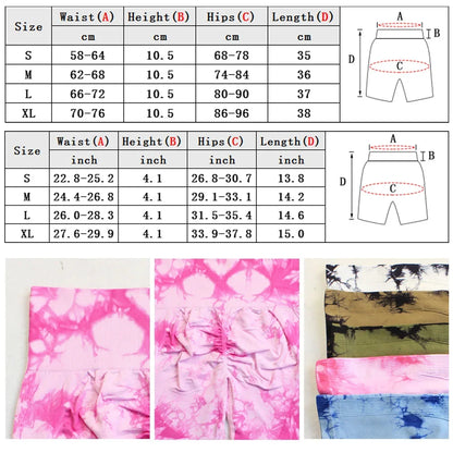 Yoga Shorts Seamless Tie Dye Push Up For Women High Waist quick-dry Fitness Workout Running Summer Cycling Sports Gym Shorts