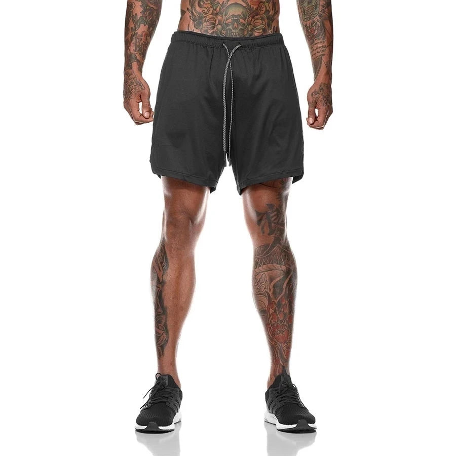 Men Sport Shorts  Sportswear Double-deck Running Shorts 2 In 1