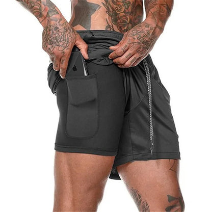 Men Sport Shorts  Sportswear Double-deck Running Shorts 2 In 1