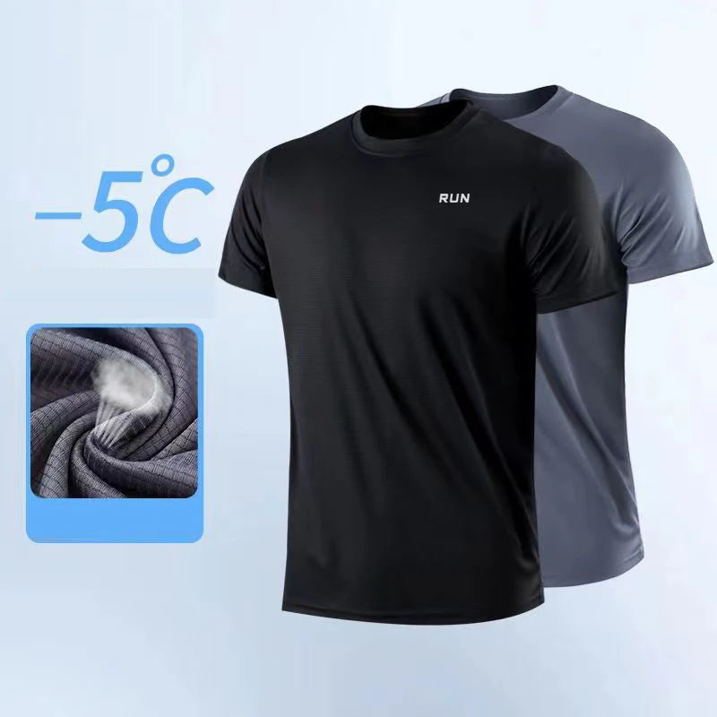 Men's Quick Dry Short Sleeve Round Neck T-Shirt Training Exercise Gym Sport Shirt Tops Lightweight