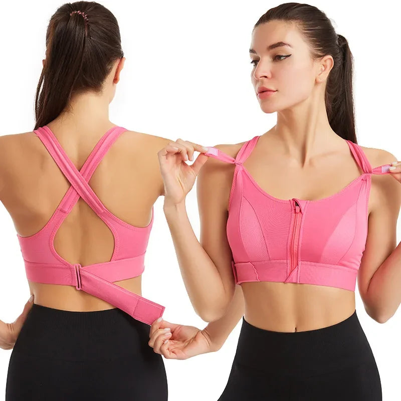 Front Zipper Adjustable Strap Shockproof Sports Bras