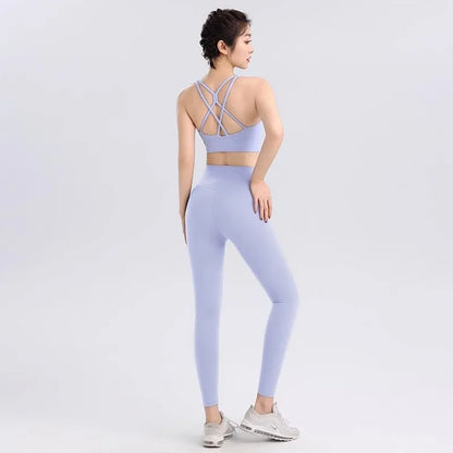 Women Breathable Yoga Set 2pcs Sport Suit Gym wear Workout Clothes Gym Crop Top High Waist Legging Fitness Bra Set Sports Suits