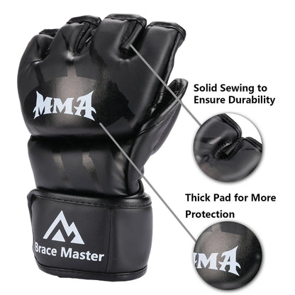 Half Finger Boxing Gloves PU Leather MMA Fighting Kick Boxing Gloves Karate Muay Thai Training Workout Gloves Men