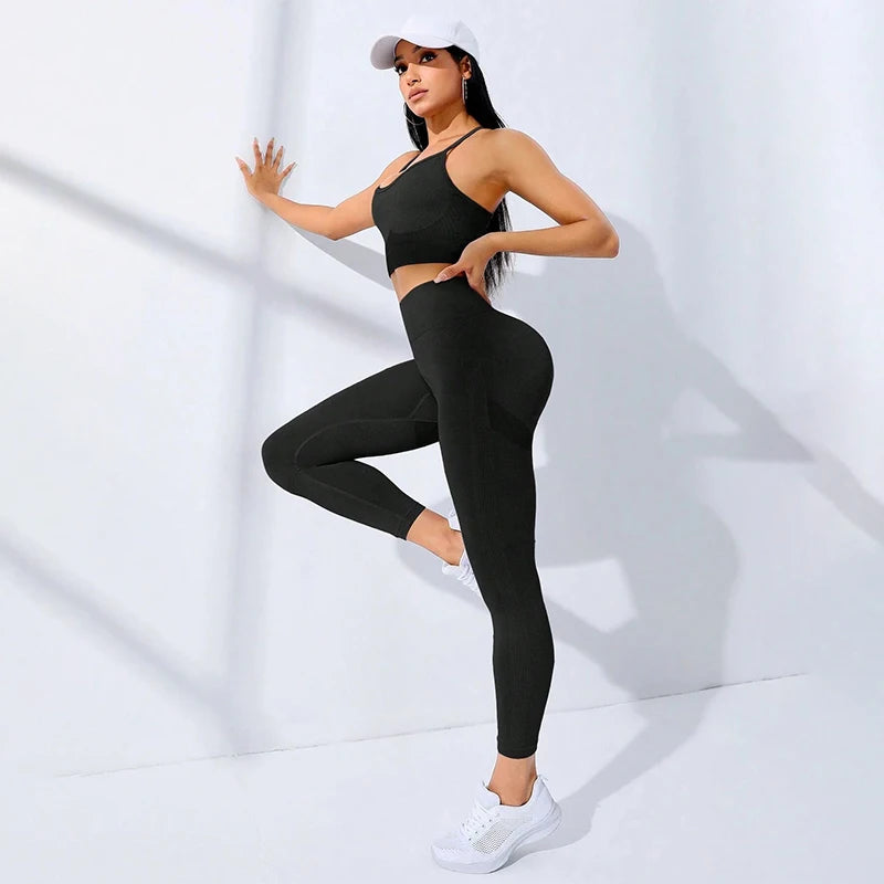 2Pcs Women's Yoga Fitness Set Seamless Breathable Activewear