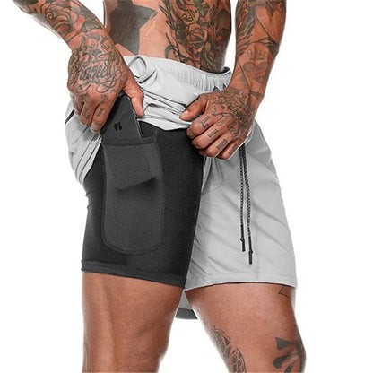 Men Sport Shorts  Sportswear Double-deck Running Shorts 2 In 1