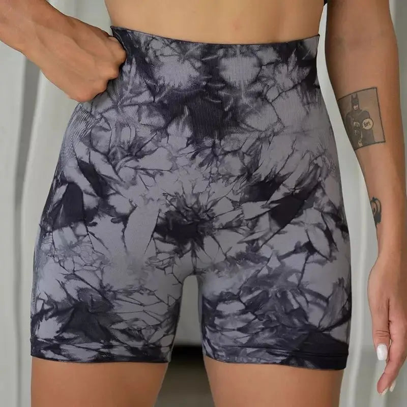 Yoga Shorts Seamless Tie Dye Push Up For Women High Waist quick-dry Fitness Workout Running Summer Cycling Sports Gym Shorts