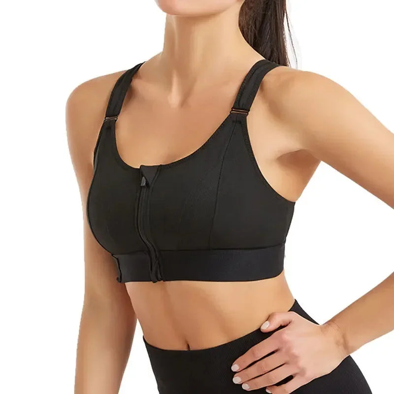 Front Zipper Adjustable Strap Shockproof Sports Bras