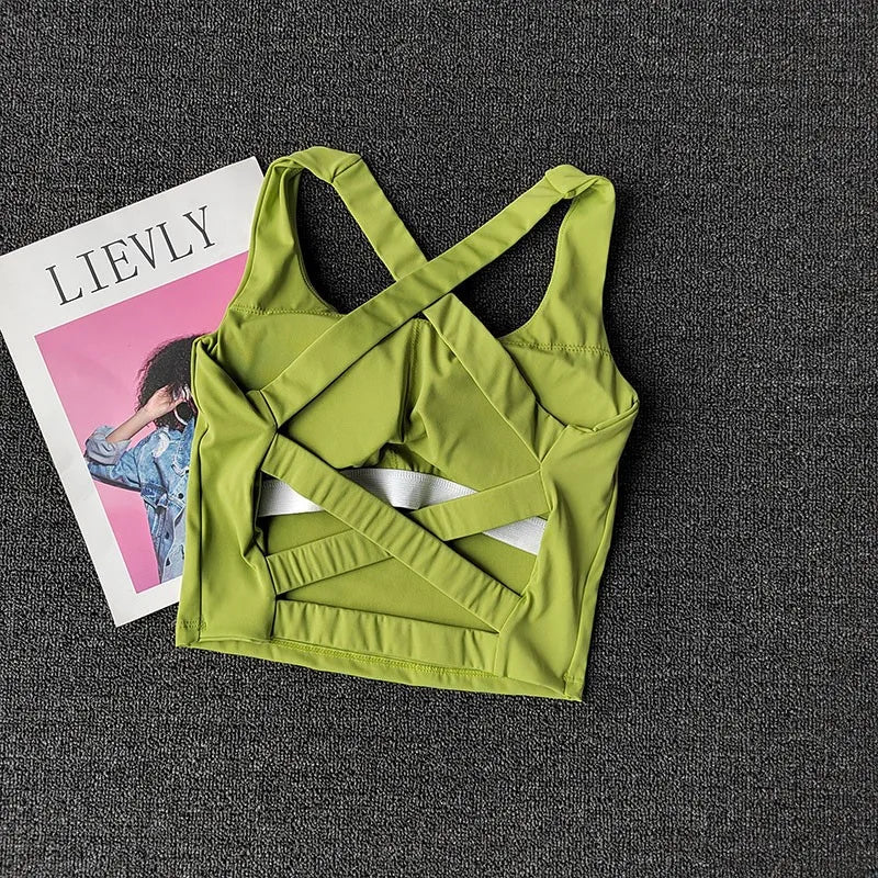 Cross Beautiful Back Women Sports Bra Shockproof Quick Dry Running Underwear with Bra Pads Fitness Yoga Crop Top