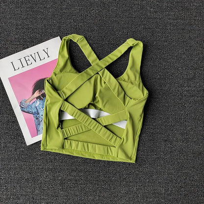 Cross Beautiful Back Women Sports Bra Shockproof Quick Dry Running Underwear with Bra Pads Fitness Yoga Crop Top