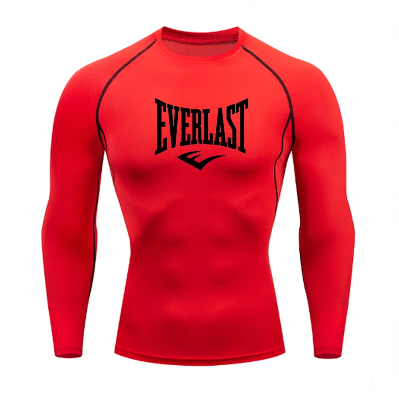 EVERLAST Mens long Sleeved Compression T-Shirt Sun Protection Second Leyer Skin Running Fitness Rash Prevention Training Clothes