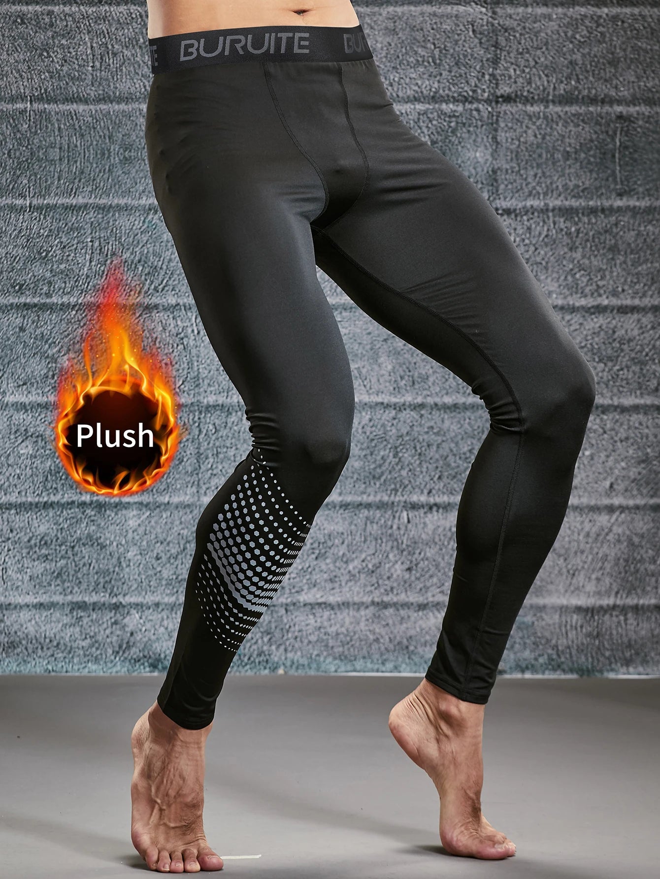 Warm tight leggings men's autumn and winter plush running sports suit