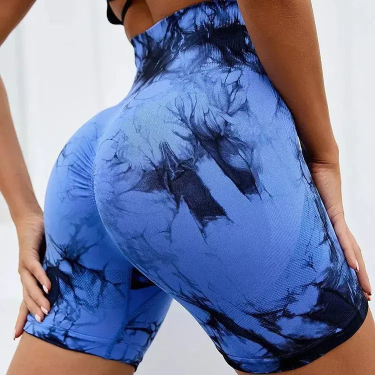 Yoga Shorts Seamless Tie Dye Push Up For Women High Waist quick-dry Fitness Workout Running Summer Cycling Sports Gym Shorts