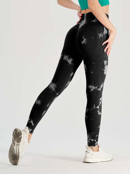 Seamless Tie Dye Scrunch Yoga Leggings For Women High Waist Push Up Gym Tights Tummy Control Workout