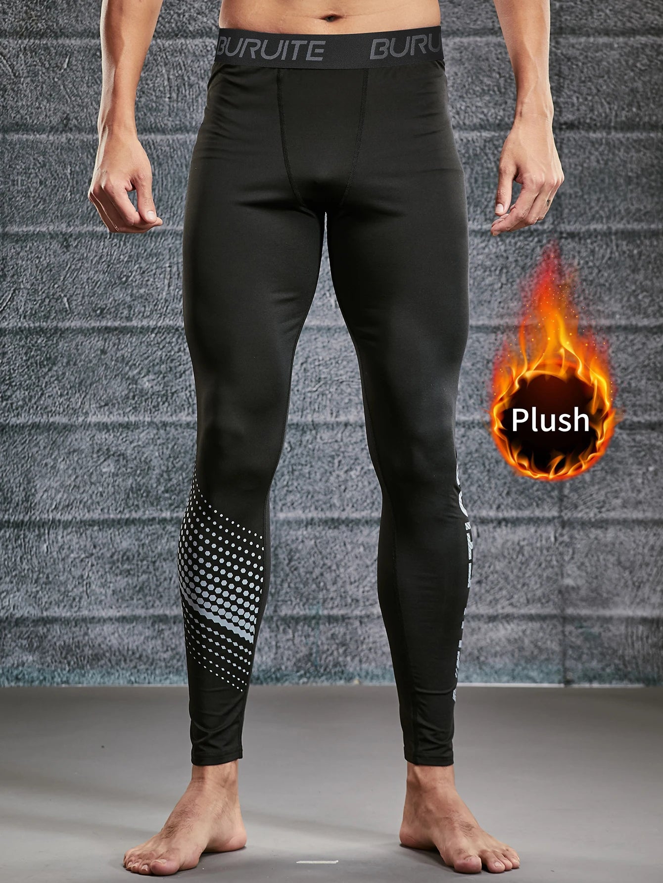 Warm tight leggings men's autumn and winter plush running sports suit