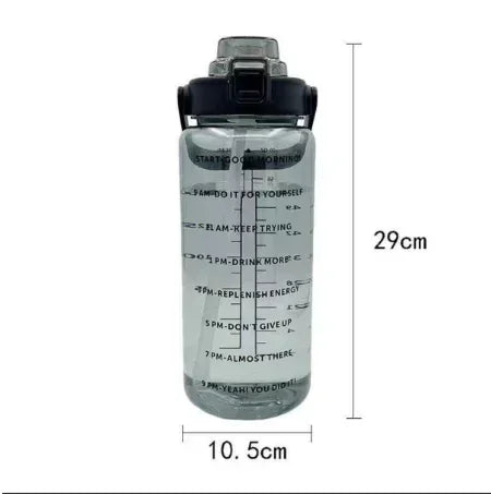 2L Portable Water Bottle Large Capacity Plastic Straw Drink Bottle With Time Marker For Outdoor Sports Fitness