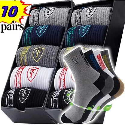 10pairs Breathable Cotton Sports Stockings Men Bamboo Fiber Autumn and Winter Men Socks Sweat Absorption Deodorant Business Sox