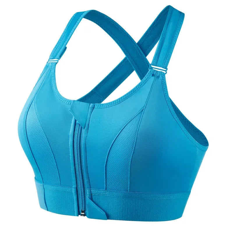 Front Zipper Adjustable Strap Shockproof Sports Bras