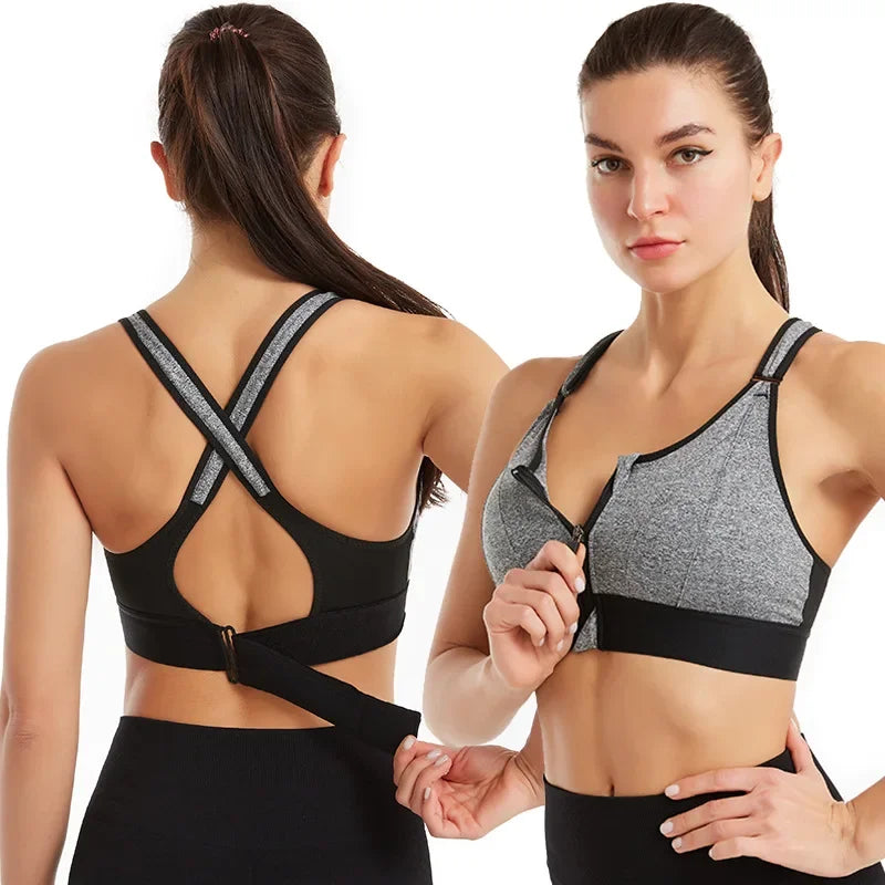 Front Zipper Adjustable Strap Shockproof Sports Bras