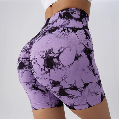 Yoga Shorts Seamless Tie Dye Push Up For Women High Waist quick-dry Fitness Workout Running Summer Cycling Sports Gym Shorts