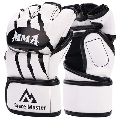 Half Finger Boxing Gloves PU Leather MMA Fighting Kick Boxing Gloves Karate Muay Thai Training Workout Gloves Men