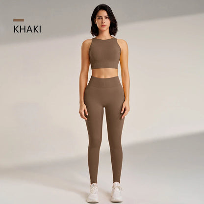 Yoga Clothing Set Women's High Waisted Leggings and Top Two Piece Seamless Fitness Workout Underwear