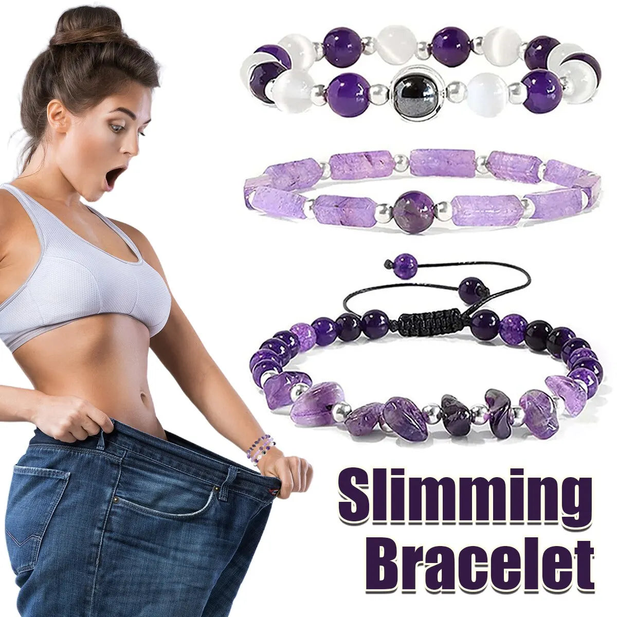 3pcs/Set Body-Purifying Amethyst Bracelet for Weight Loss,