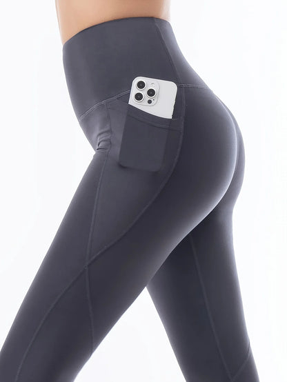 Women wear pocket spring and autumn winter new high waist lift hip plus fleece thick leggings  yoga pants