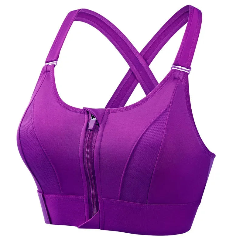 Front Zipper Adjustable Strap Shockproof Sports Bras