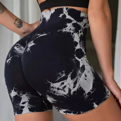 Yoga Shorts Seamless Tie Dye Push Up For Women High Waist quick-dry Fitness Workout Running Summer Cycling Sports Gym Shorts