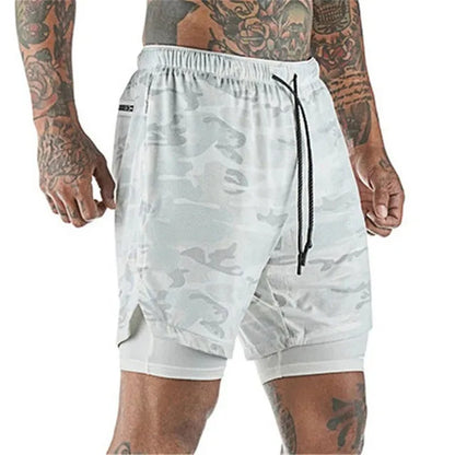 Men Sport Shorts  Sportswear Double-deck Running Shorts 2 In 1