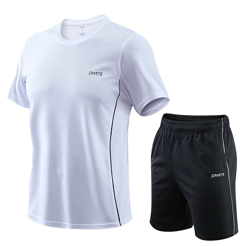 CHRLCK Men's Running Set Summer Quick Drying Sweat-absorbing Short Sleeved T-shirt Shorts Sports Suit Two-piece Set Men