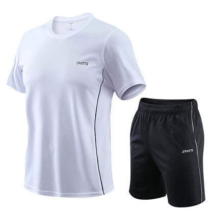 CHRLCK Men's Running Set Summer Quick Drying Sweat-absorbing Short Sleeved T-shirt Shorts Sports Suit Two-piece Set Men