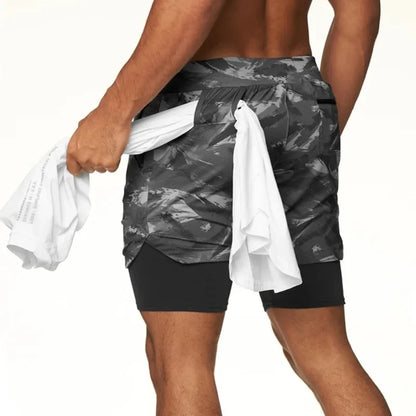 Camo Running Basketball 2 In 1 Quick Dry Men Gym Sports Shorts  Breathable High elasticity