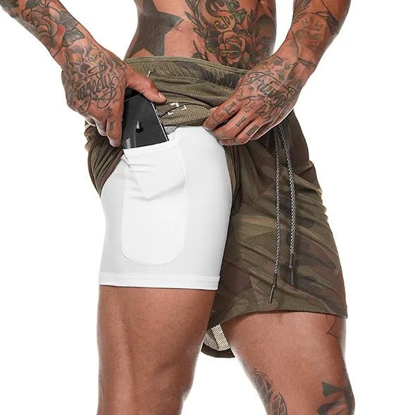 Men Sport Shorts  Sportswear Double-deck Running Shorts 2 In 1