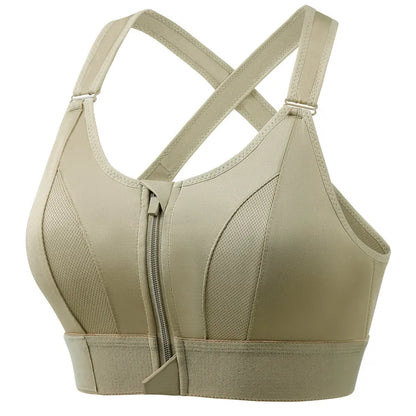 Front Zipper Adjustable Strap Shockproof Sports Bras