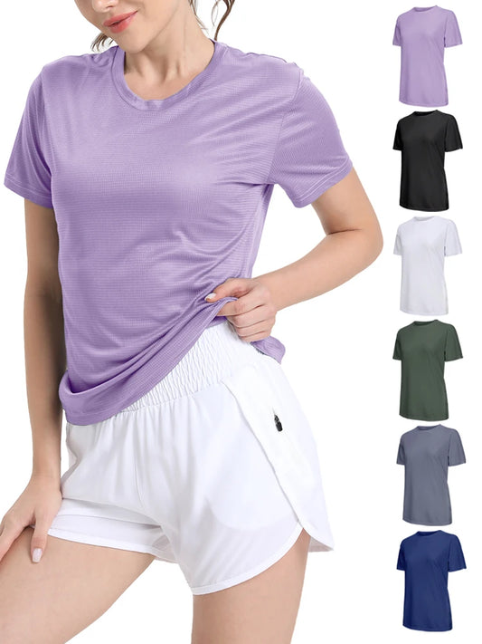 Women's Solid Color Ultralight Quick Dry Sport T-Shirt,Breathable Lightweight