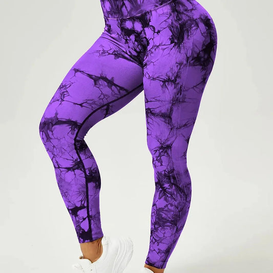 Seamless Tie Dye Scrunch Yoga Leggings For Women High Waist Push Up Gym Tights Tummy Control Workout