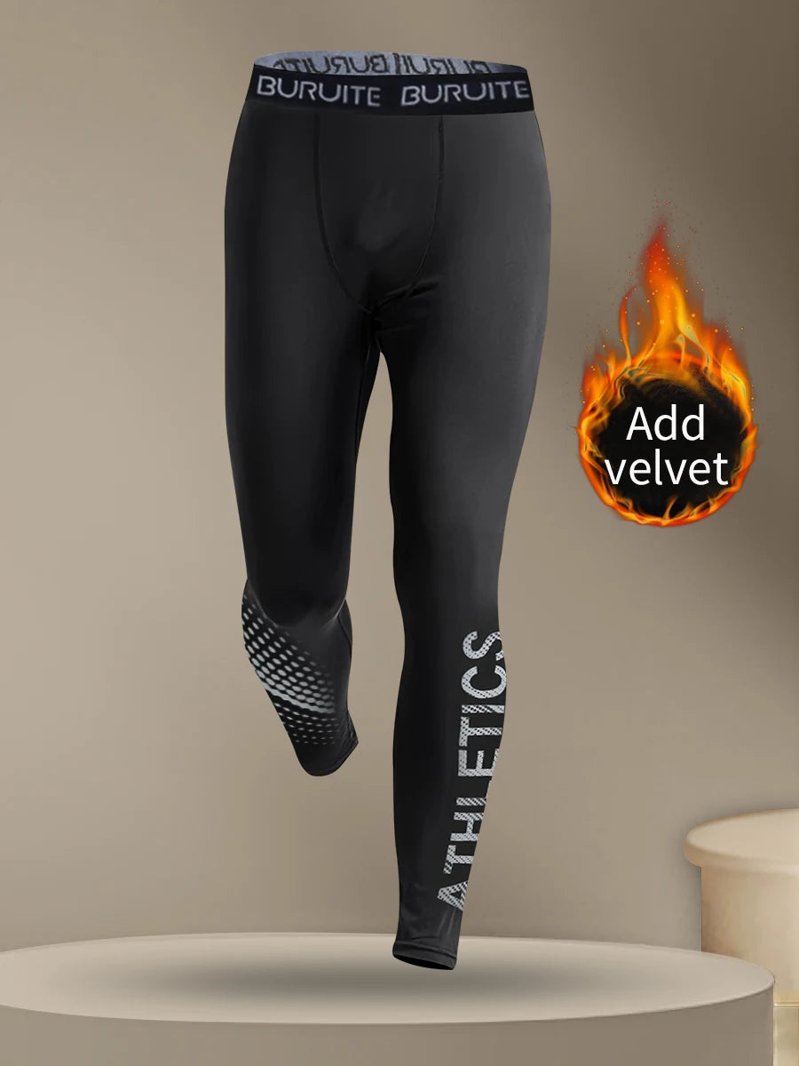 Warm tight leggings men's autumn and winter plush running sports suit