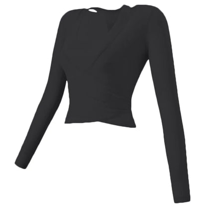 Slim Long  Sleeve Yoga Women Cross  T-shirt With Chest Pad Two Pieces Refreshing  Comfortable Fit Gym Fitness Running Sports